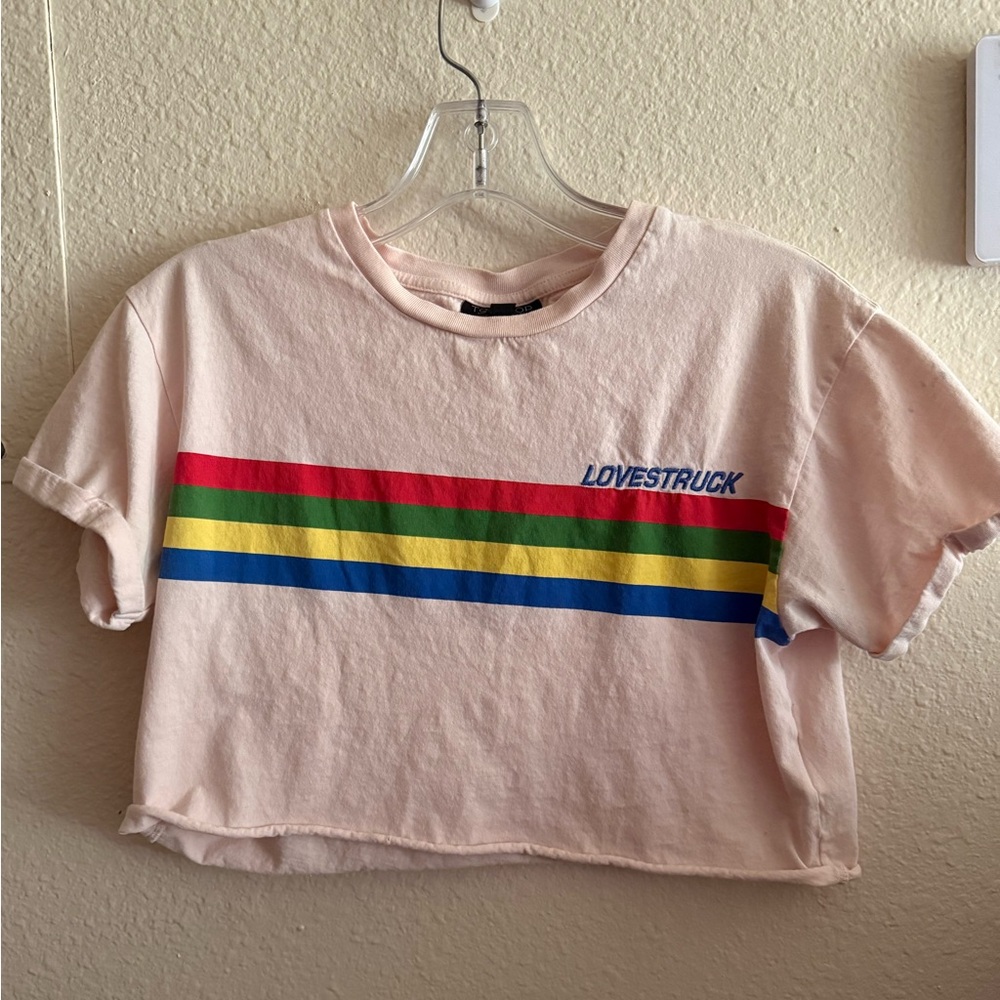 Topshop lovestruck rainbow crop tee